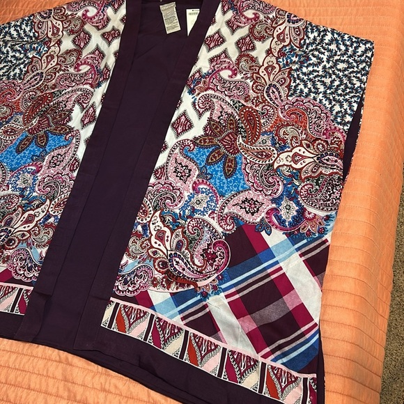 NWT CHICO'S Patchwork Print Ruana Poncho Shawl Wrap S/M - Picture 11 of 14